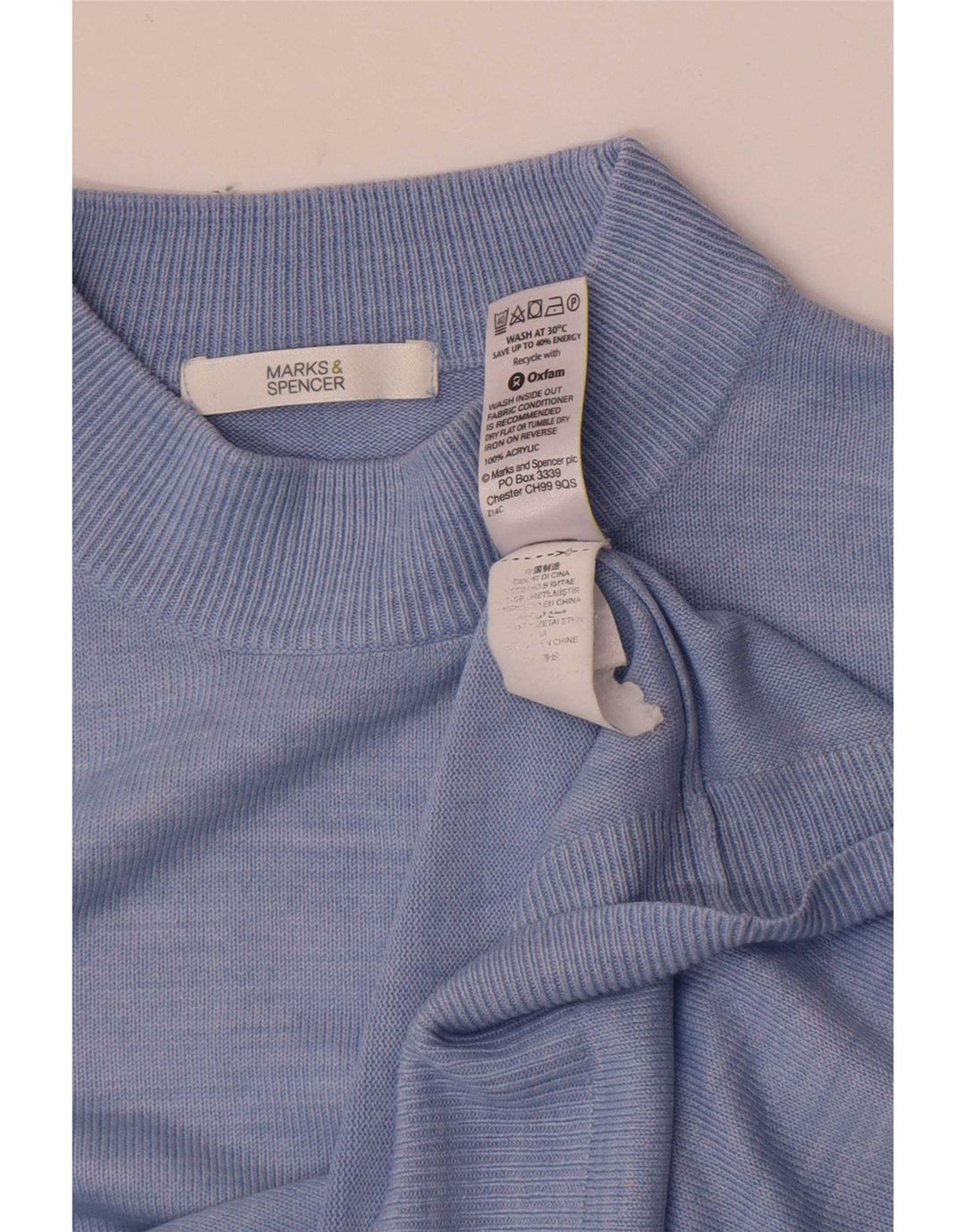 Suéter feminino Marks & Spencer com gola tartaruga Reino Unido 14 grande azul manchado