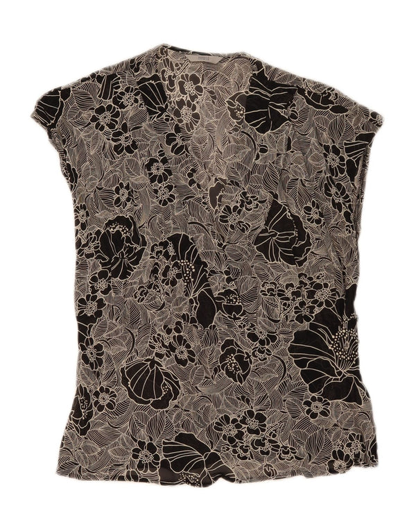 Blusa feminina Marks & Spencer UK 16 grande preta floral
