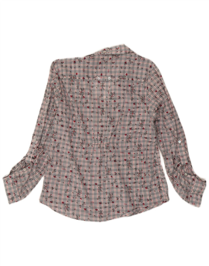 Blusa camisa feminina White Stuff Reino Unido 14 algodão floral cinza médio