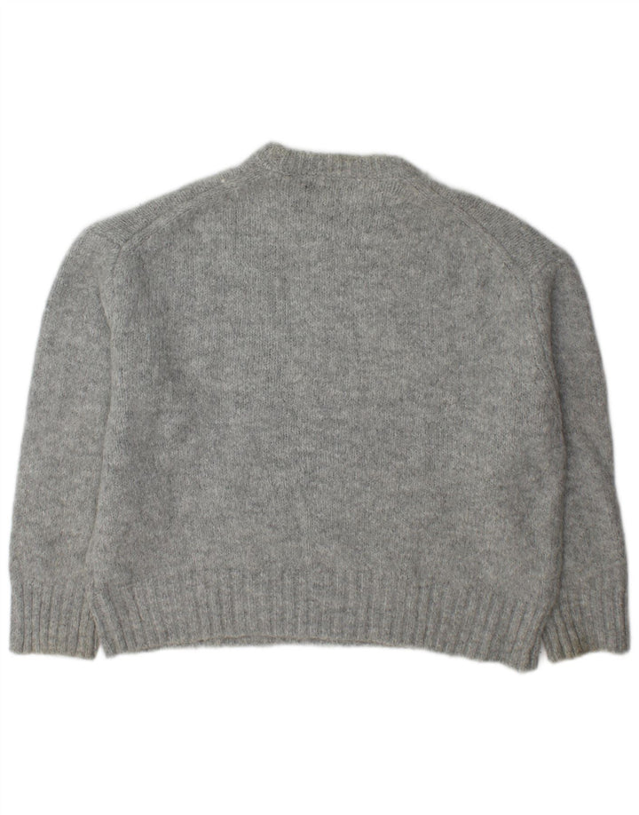 Zara Suéter feminino oversized com gola redonda Reino Unido 14 cinza médio acrílico