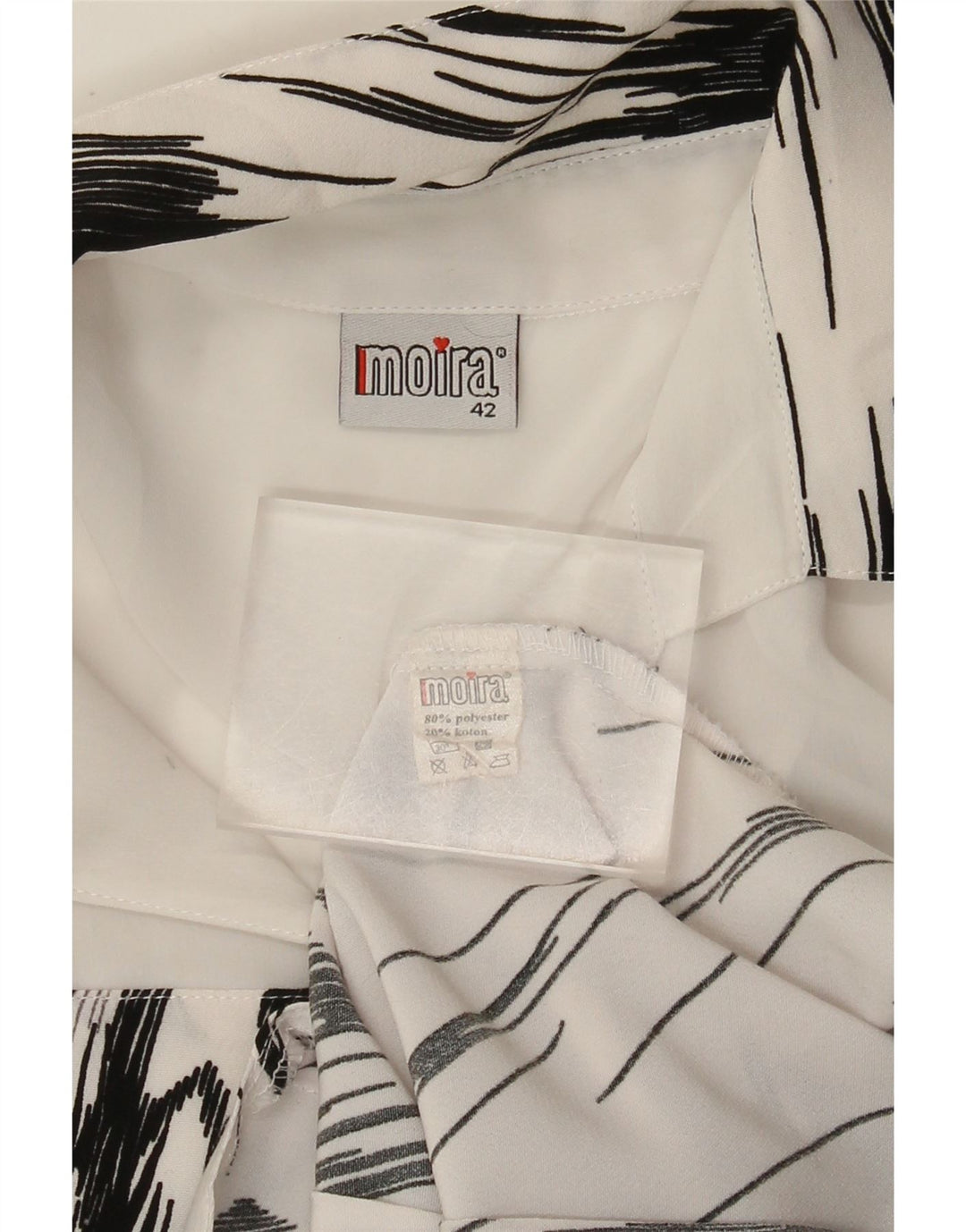 Blusa feminina vintage manga 3/4 IT 42 poliéster listrado branco médio