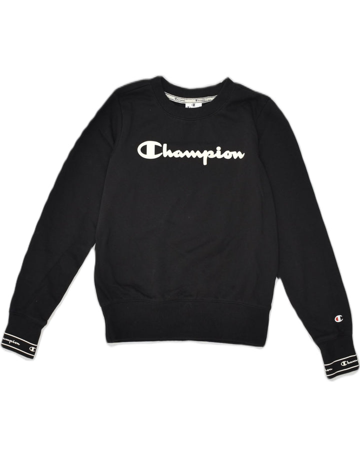 CHAMPION Womens Graphic Sweatshirt Jumper UK 6 XS Black Cotton | Vintage Champion | Thrift | Second-Hand Champion | Used Clothing | Messina Hembry 