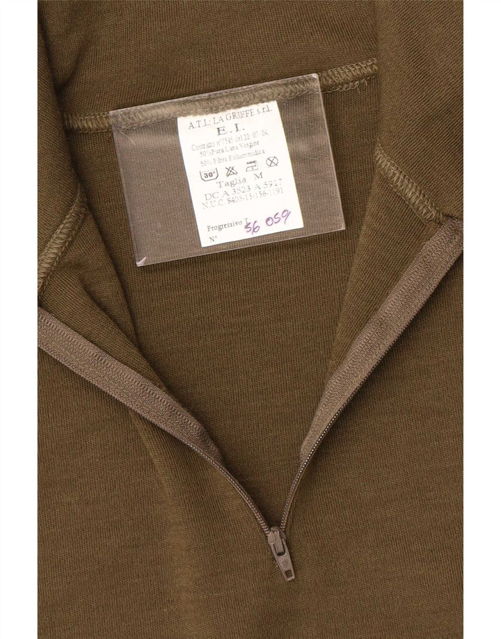 Suéter vintage masculino com zíper e gola em poliamida cáqui médio
