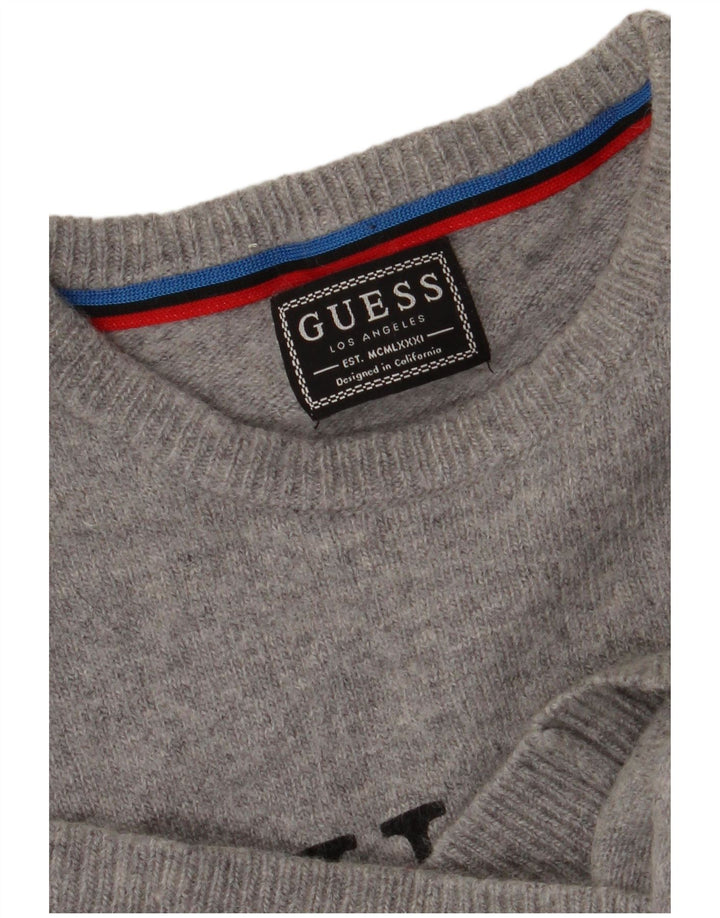 Guess Suéter masculino com gola redonda e gola redonda, cinza pequeno
