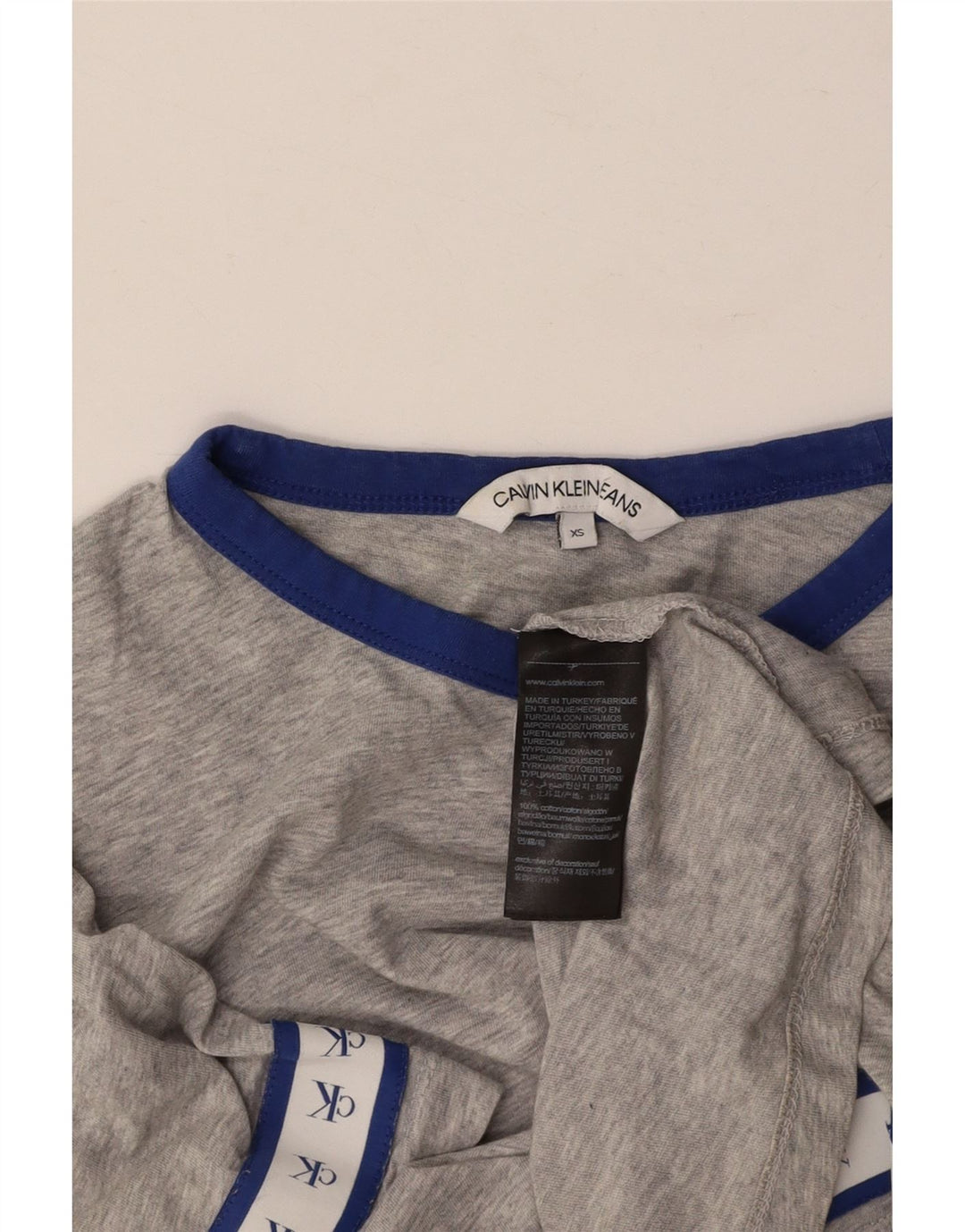 CALVIN KLEIN Camiseta Feminina Crop Graphic Top UK 6 XS Algodão Cinza