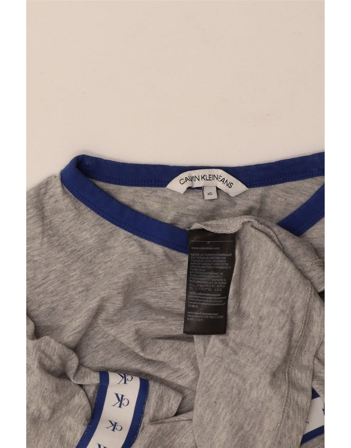 CALVIN KLEIN Camiseta Feminina Crop Graphic Top UK 6 XS Algodão Cinza