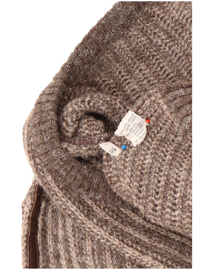 Suéter masculino vintage com decote em V IT 50 lã listrada marrom médio
