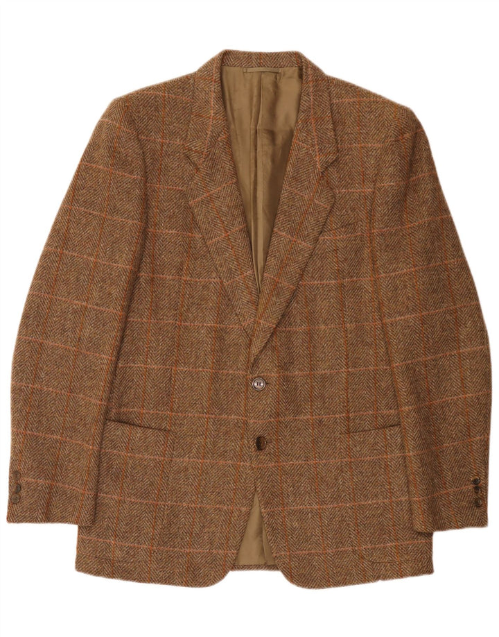 Jaqueta blazer masculina vintage com 2 botões IT 50 grande lã xadrez marrom