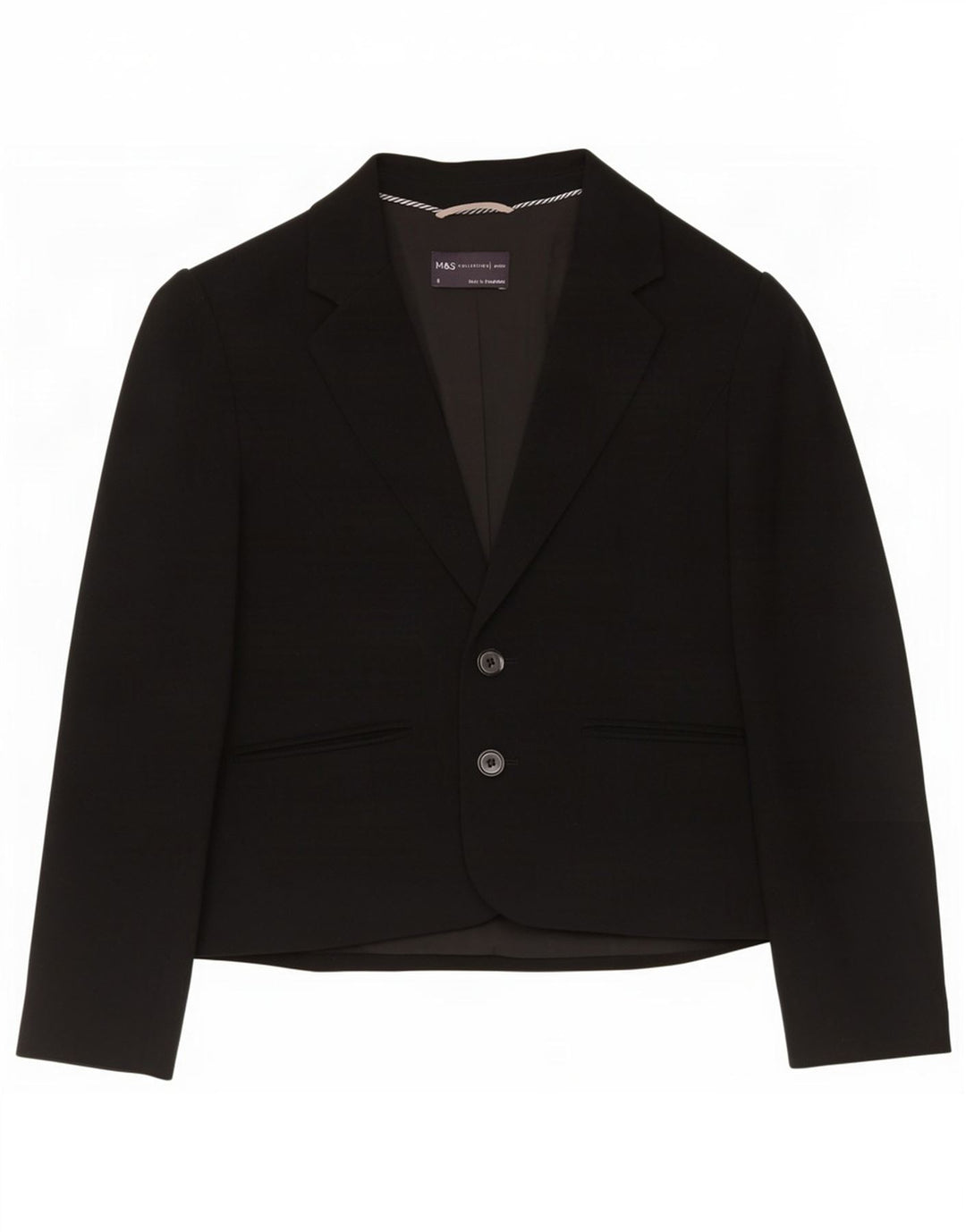 Jaqueta blazer feminina Marks & Spencer com 2 botões Reino Unido 6 XS preto poliéster