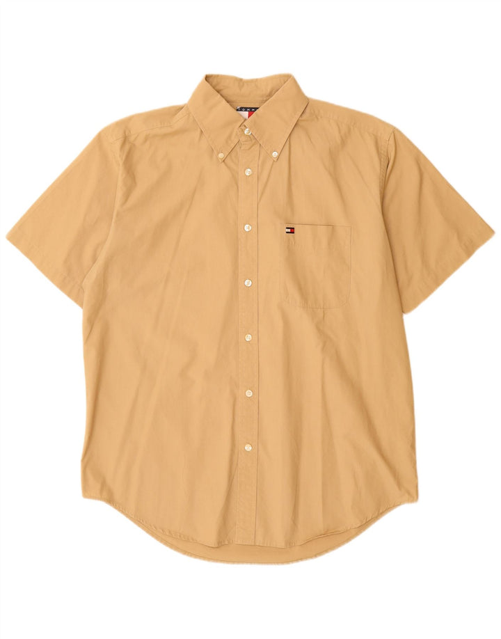 Camisa masculina de manga curta TOMMY HILFIGER algodão amarelo médio