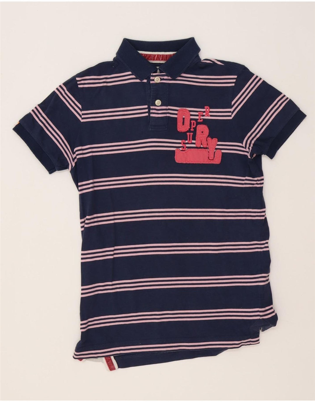 Camisa polo masculina Superdry gráfica média algodão listrado azul marinho