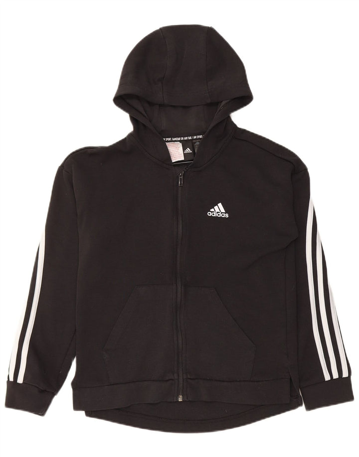 ADIDAS Suéter com capuz feminino com zíper 11-12 anos algodão preto