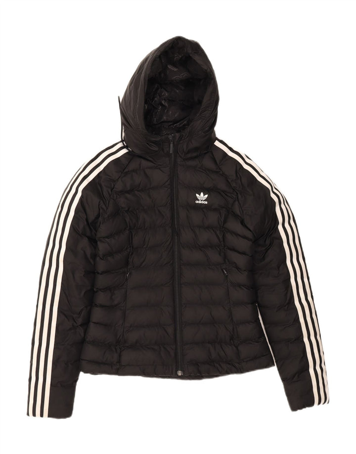 ADIDAS Womens Hooded Jacket UK 8 Small Black Nylon