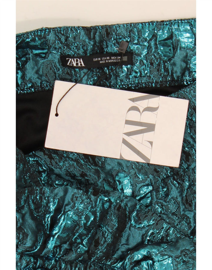 Mini saia feminina Zara XS W24 azul floral poliéster