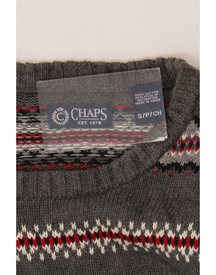 Suéter masculino Chaps com gola canoa pequeno cinza Fair Isle algodão
