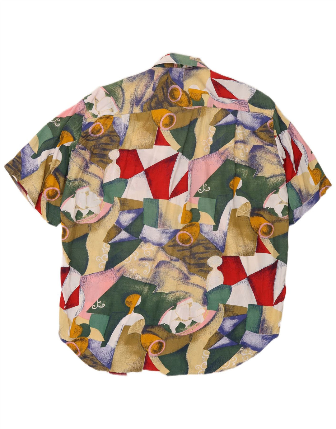 Camisa masculina vintage de manga curta média multicolorida geométrica