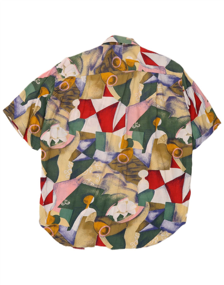 Camisa masculina vintage de manga curta média multicolorida geométrica