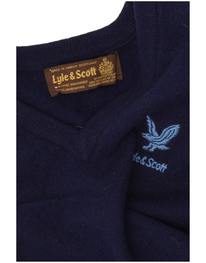 Lyle & Scott Colete masculino regata pequena lã de cordeiro azul marinho