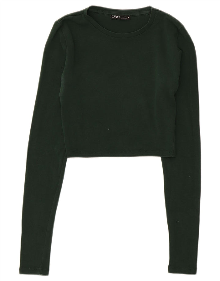 Zara Womens Long Sleeve Crop Top Reino Unido 12 Médio Verde