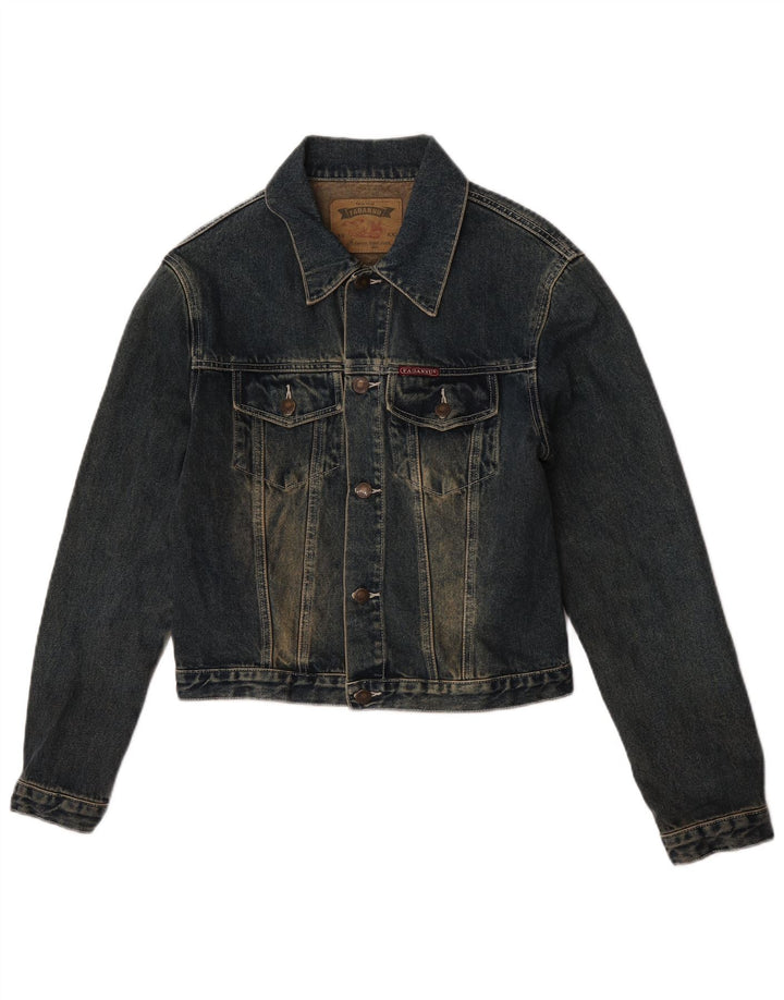 Jaqueta jeans feminina vintage Reino Unido 14 algodão azul marinho médio