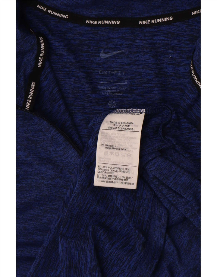 Pulôver masculino Nike Dri Fit com gola zip e moletom grande azul manchado