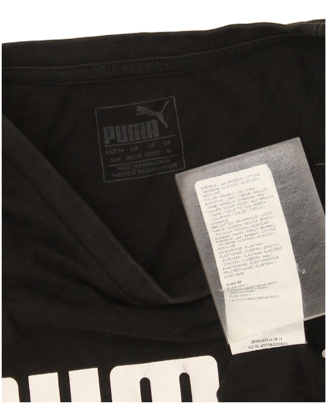 Puma Mens Graphic T-Shirt Top Médio Algodão Preto