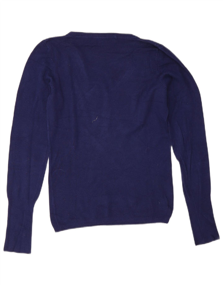 Suéter feminino Zara com decote em V Reino Unido 12 médio azul marinho rayon