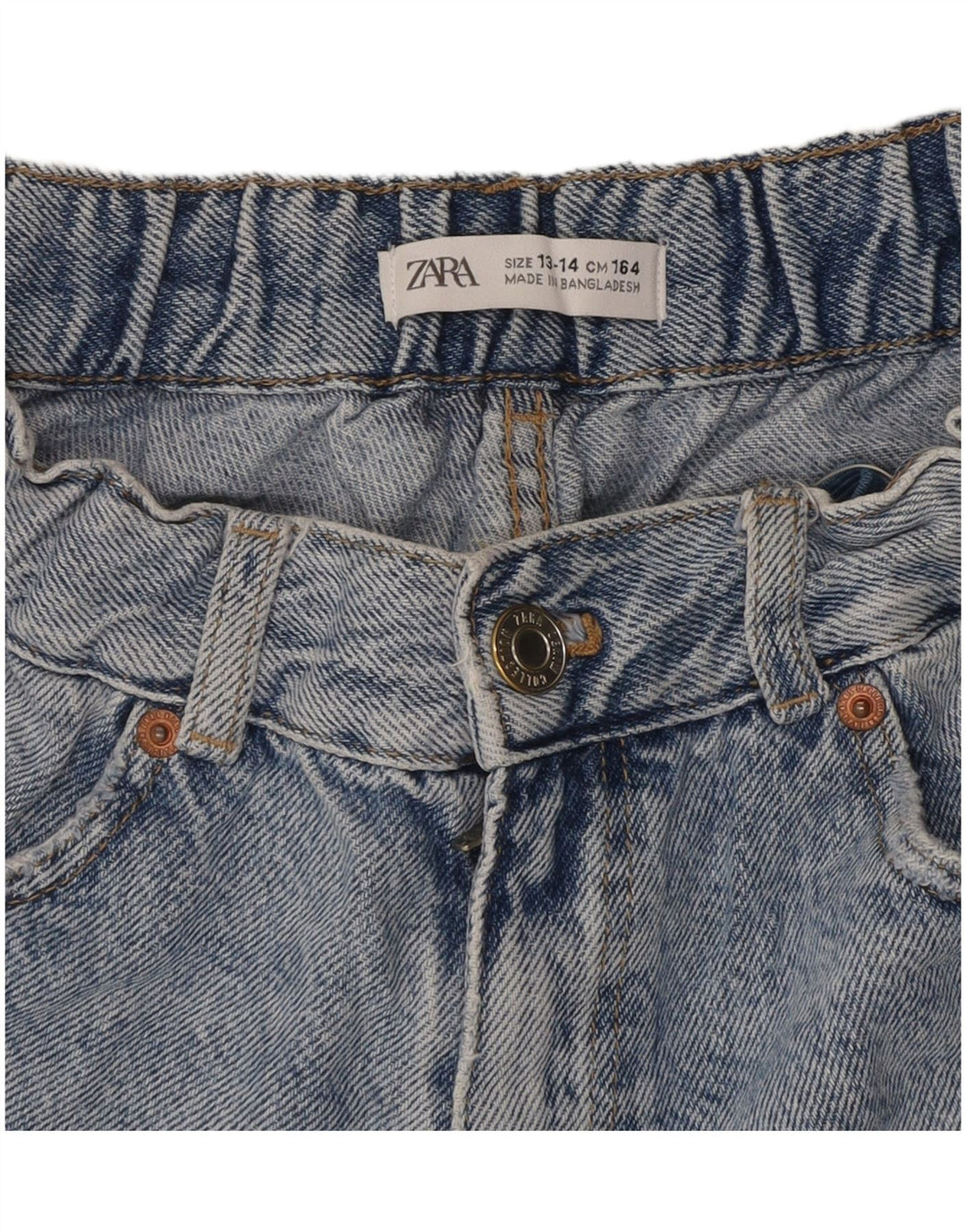 ZARA Shorts jeans femininos de cintura alta desgastados 13-14 anos W28 azul