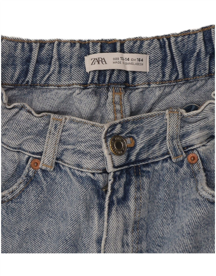 ZARA Shorts jeans femininos de cintura alta desgastados 13-14 anos W28 azul