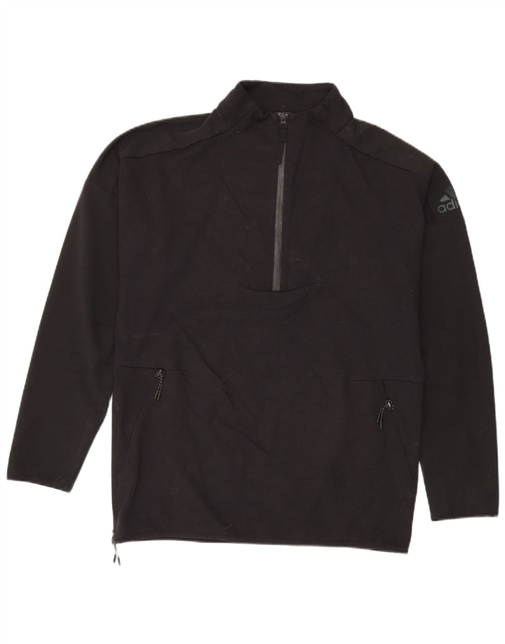 Adidas Mens Zip Neck Pullover Treino Top Grande Poliéster Preto