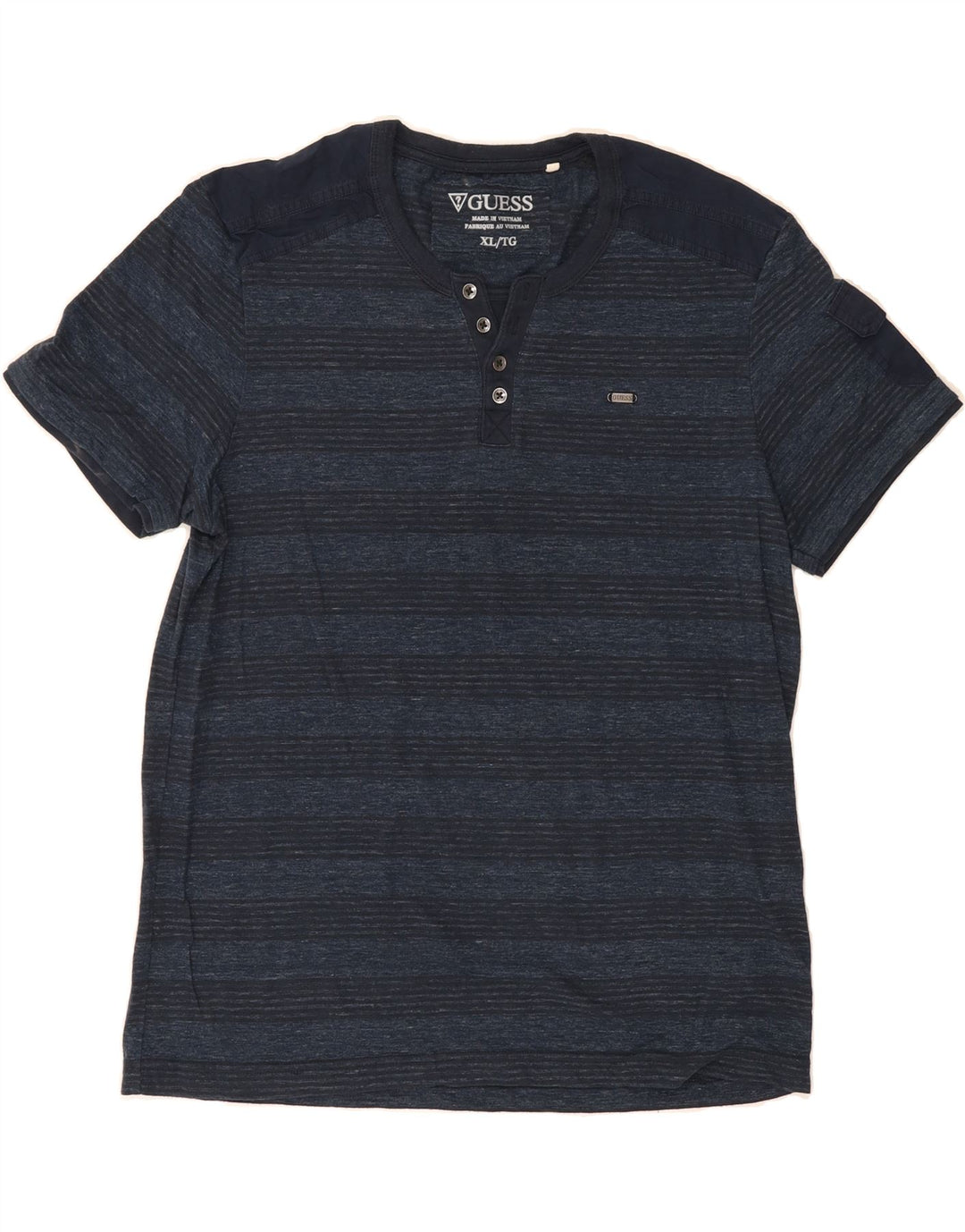 GUESS Mens T-Shirt Top XL Blue Striped Cotton Vintage Guess and Second-Hand Guess from Messina Hembry 