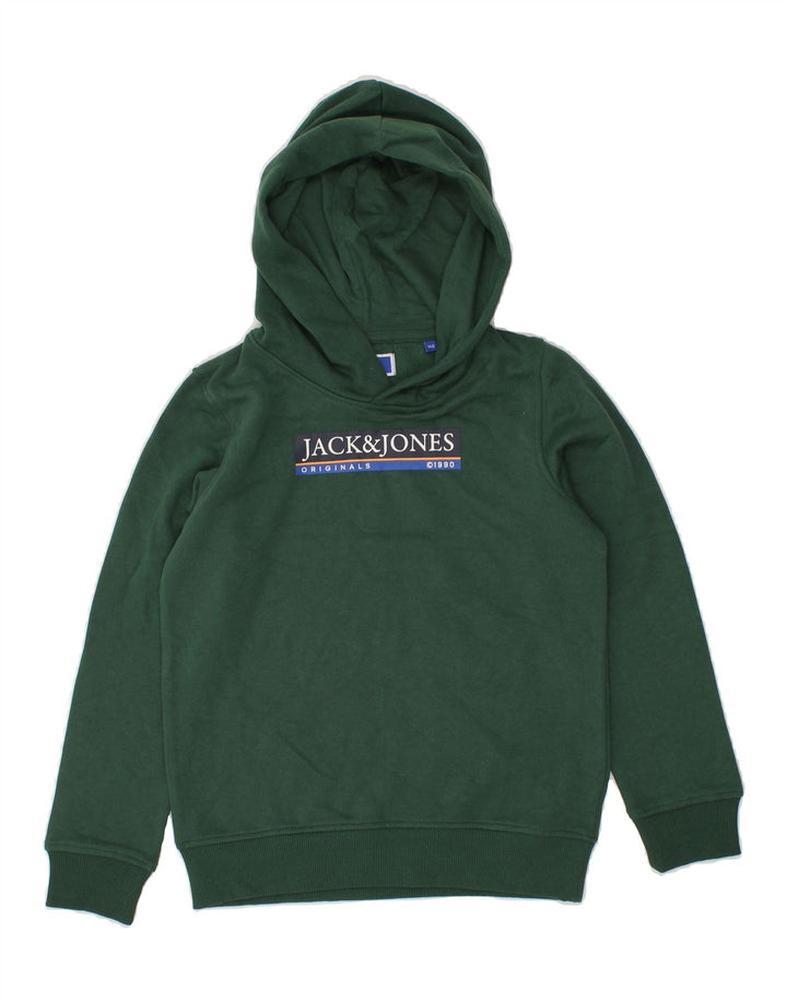JACK & JONES Boys Graphic Hoodie Jumper 9-10 Years Green Cotton Vintage Jack & Jones and Second-Hand Jack & Jones from Messina Hembry 