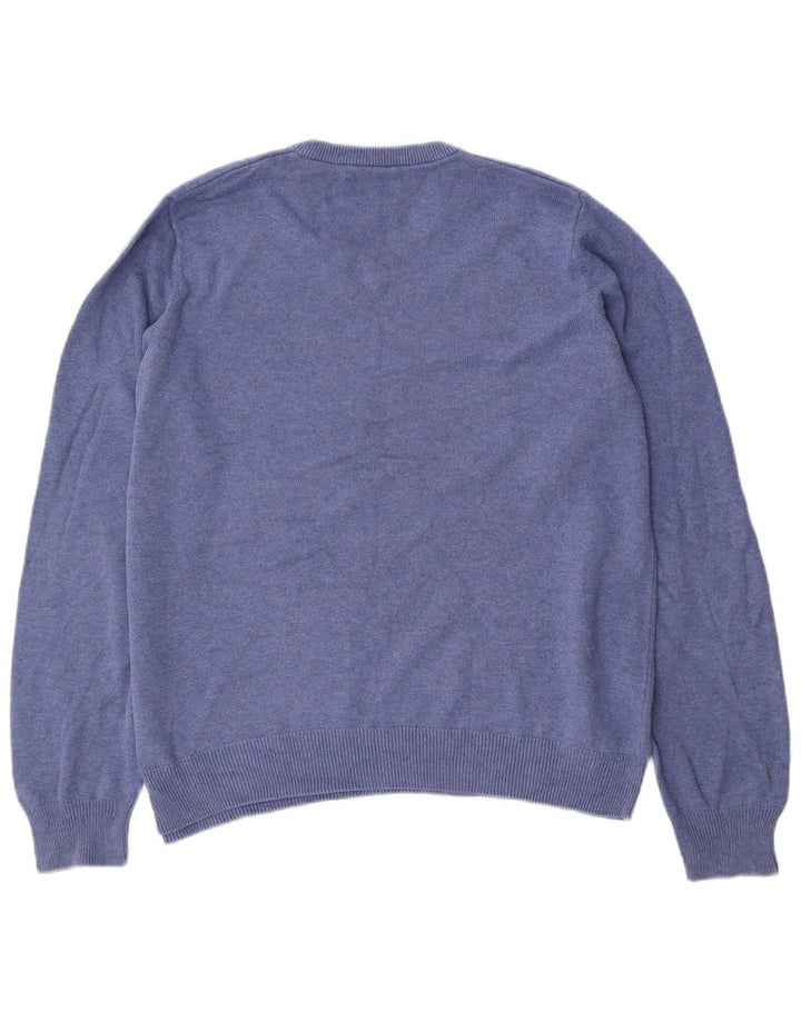 Suéter masculino Marks & Spencer com decote em V de algodão azul médio