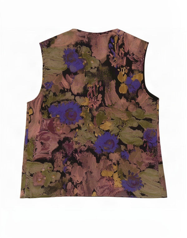 Colete vintage feminino aberto Reino Unido 16 grande floral multicolorido