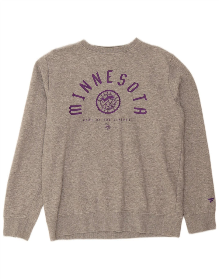 NFL masculino Minnesota gráfico moletom jumper médio algodão cinza