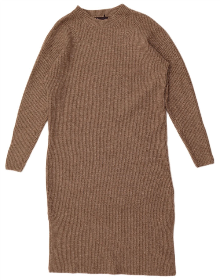 Vestido jumper feminino Marks & Spencer de manga comprida grande tamanho Reino Unido 10 pequeno marrom