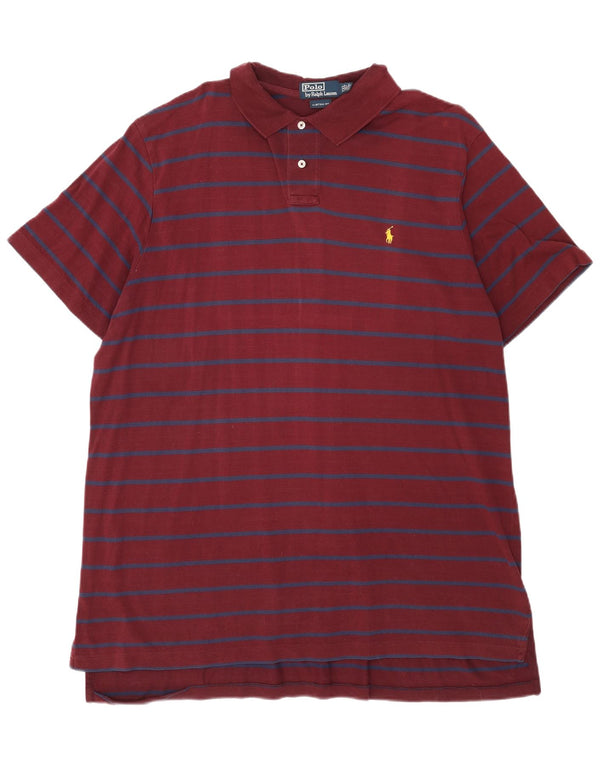 Polo Ralph Lauren Mens Custom Fit Camisa Polo 2XL Algodão Listrado Borgonha