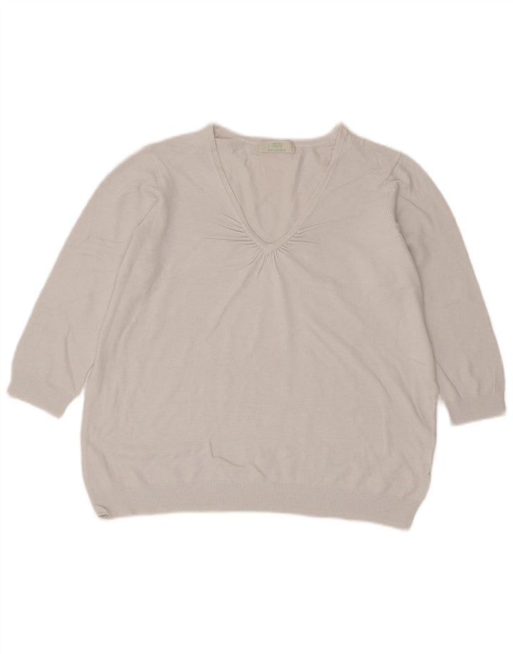 Suéter feminino Marks & Spencer manga 3/4 com decote em V Reino Unido 14 médio branco