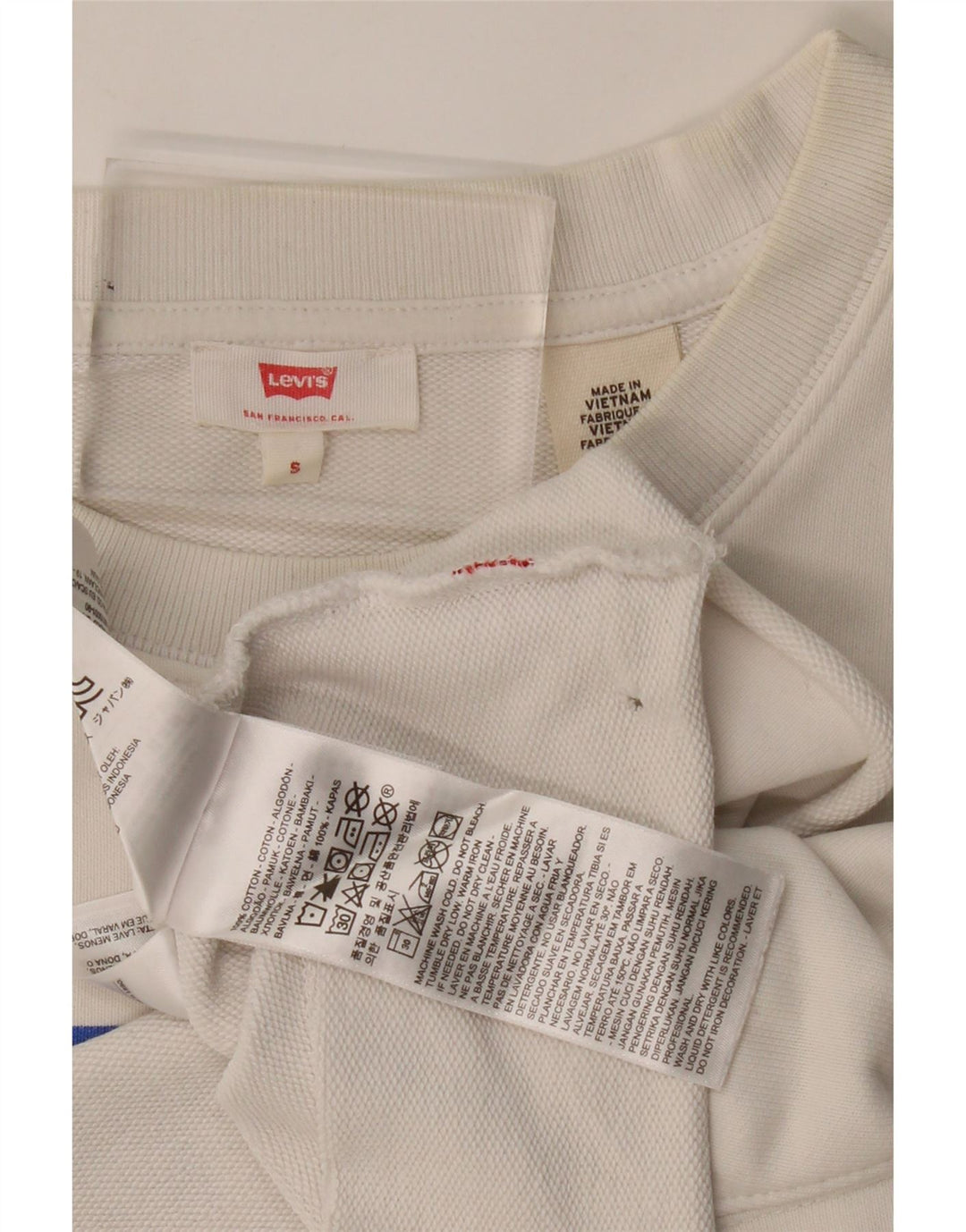 Moletom feminino Levi's Oversized Graphic Crop Jumper Reino Unido 10 Pequeno Branco