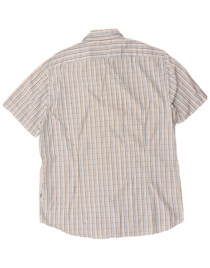 Camisa masculina de manga curta Hugo Boss XL azul xadrez algodão