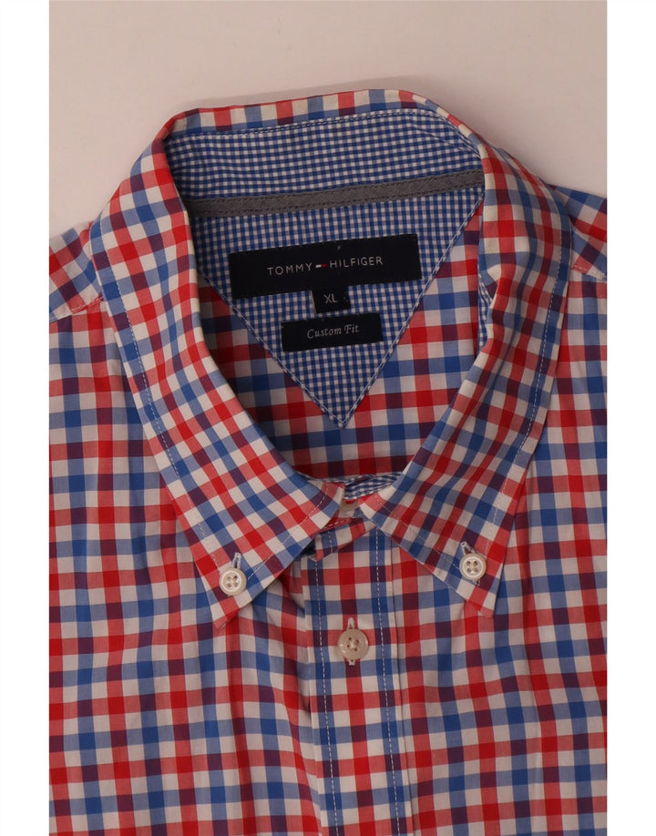 Tommy Hilfiger Camisa masculina de manga curta com ajuste personalizado XL vermelho guingão