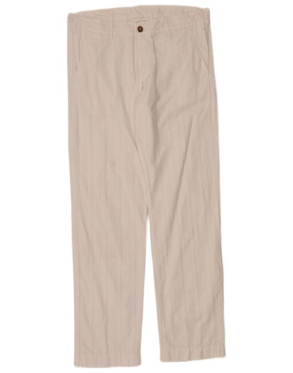 Calça chino reta masculina Marlboro Classics W36 L34 algodão listrado branco