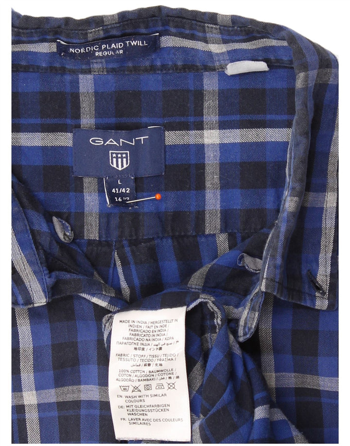 Camisa masculina Gant Regular Fit tamanho 41/42 16 1/2 grande algodão xadrez azul