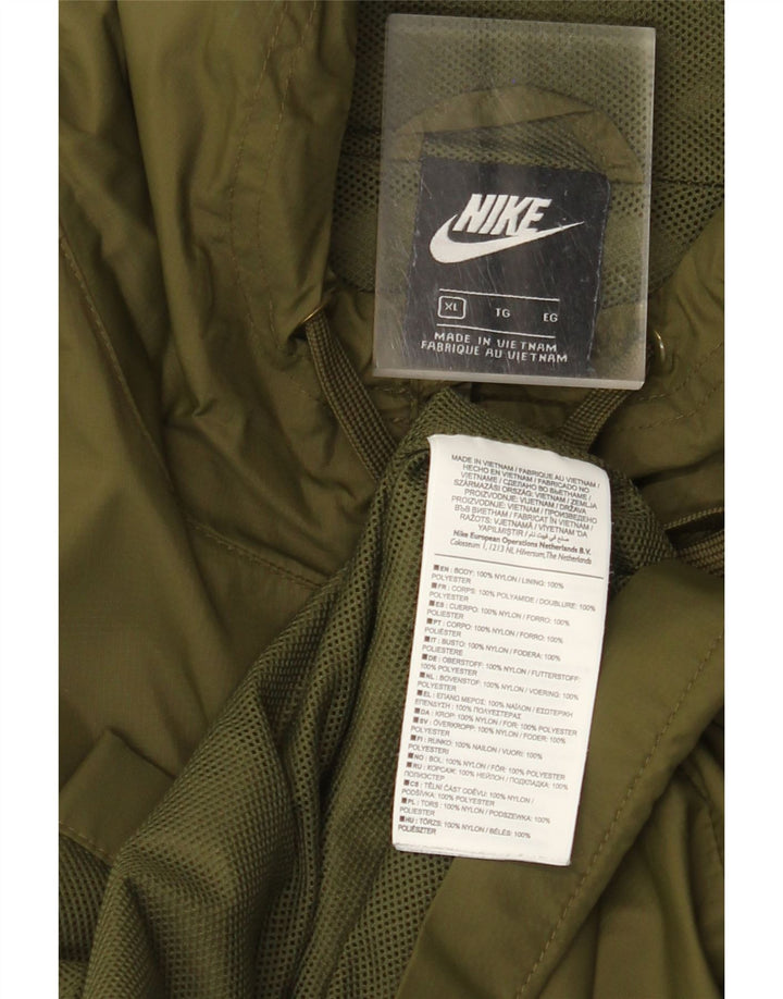 Jaqueta de chuva masculina com capuz Nike UK 42 XL cáqui nylon