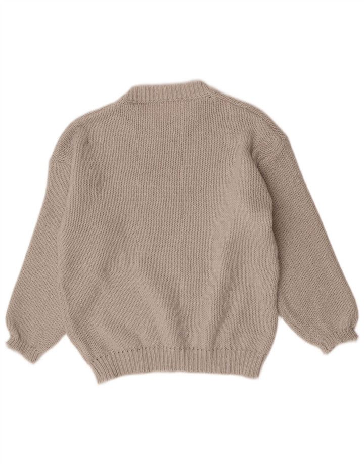 Suéter feminino vintage com gola redonda, poliéster cinza grande Reino Unido 16