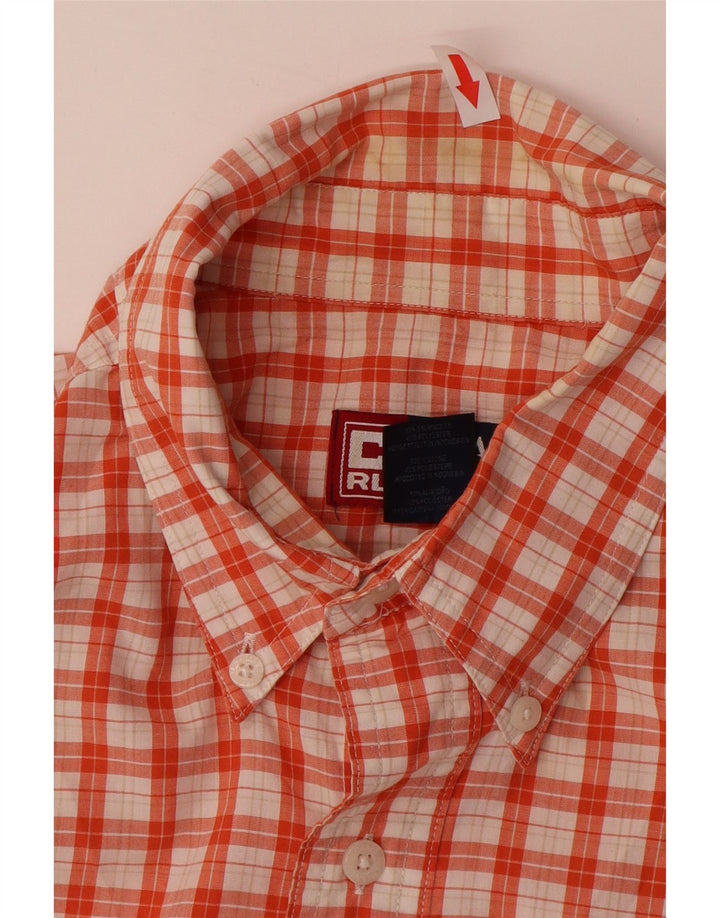 Camisa masculina de manga curta CHAPS RALPH LAUREN algodão xadrez laranja médio