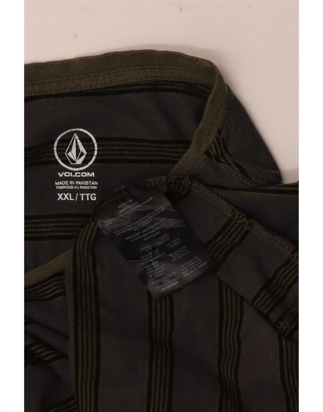 Top masculino Volcom manga comprida 2XL algodão listrado cinza