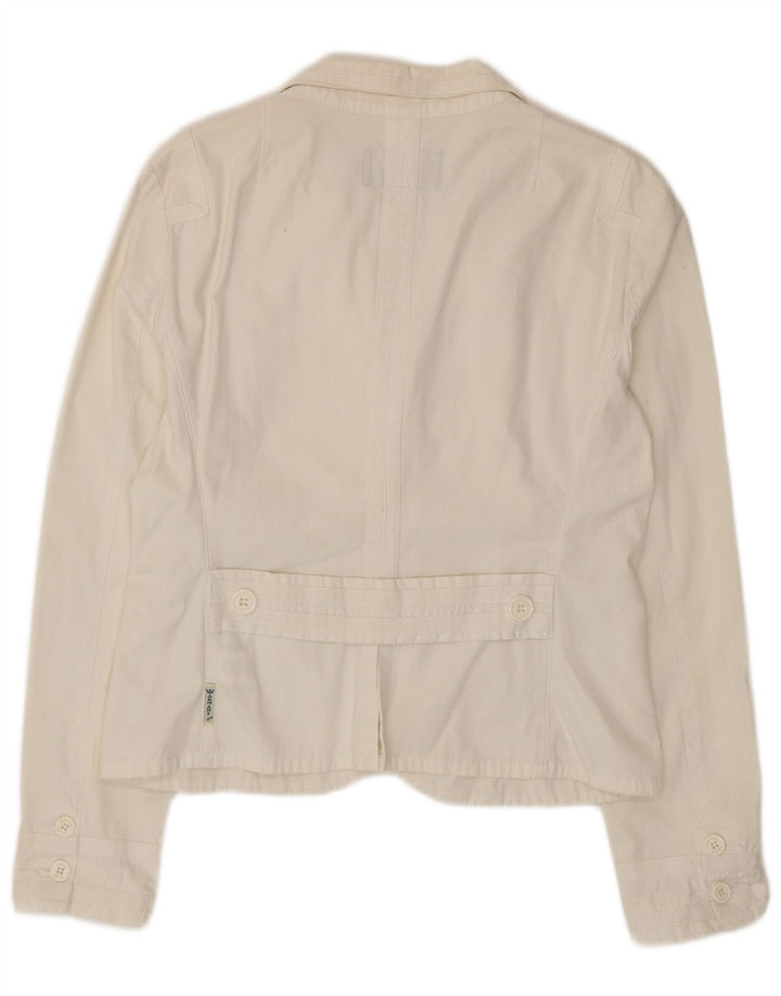 Jaqueta blazer feminina Armani Jeans com 3 botões Reino Unido 18 XL algodão branco