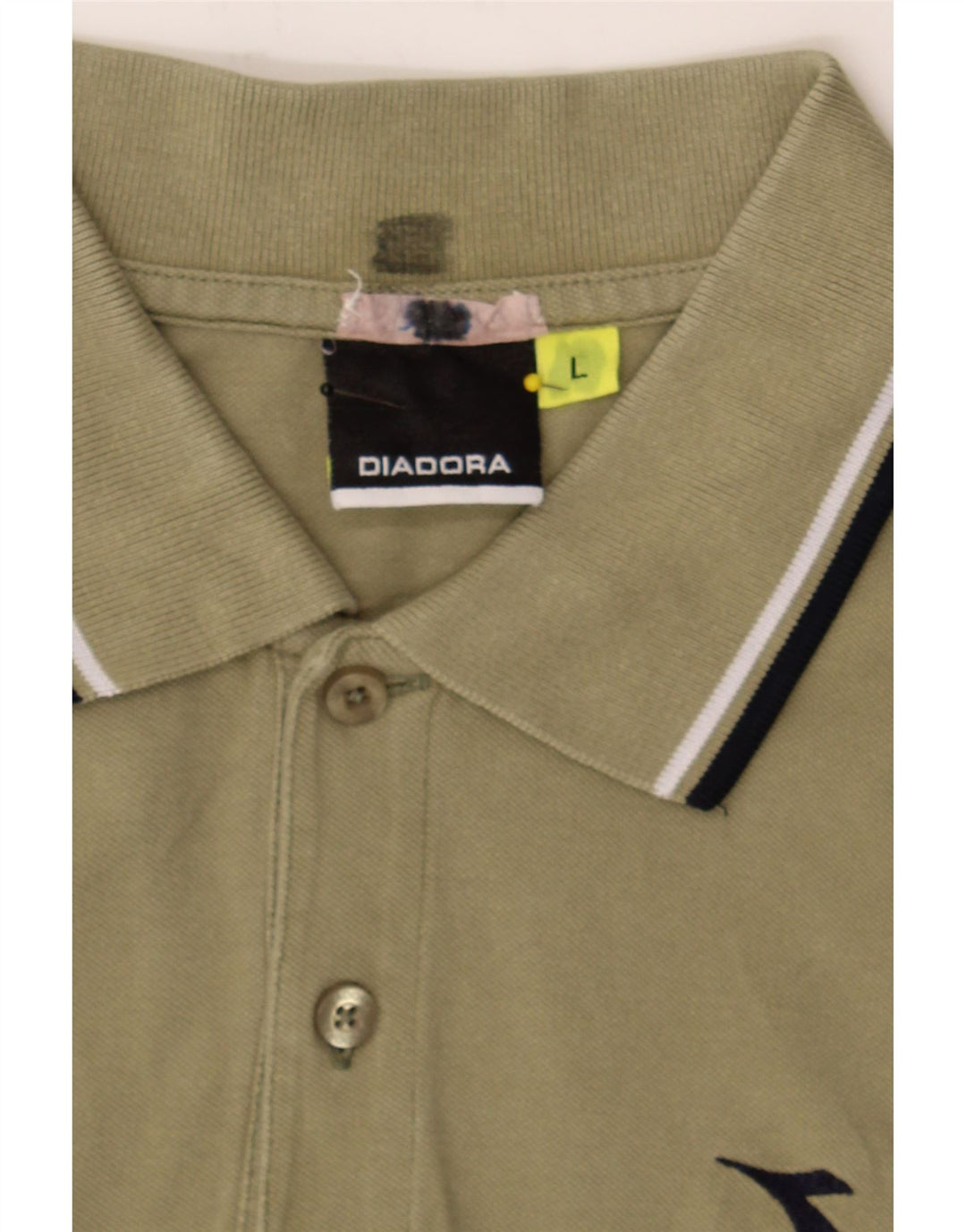 DIADORA Mens Long Sleeve Polo Shirt Large Green Cotton Vintage Diadora and Second-Hand Diadora from Messina Hembry 