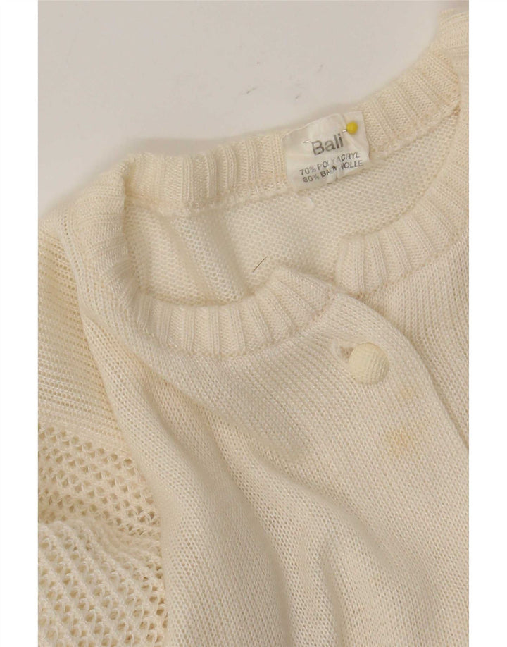 Suéter cardigã feminino vintage IT 46 grande poliacrílico branco